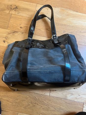 Sac à main Séquoia tissu et vernis noir et gris