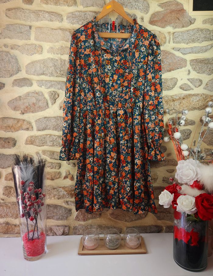 Robe manches longues vert et multicolore Femme taille 52 marque Boohoo 💎