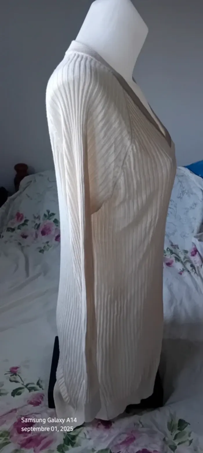 Pull tunique long léger col V manches longues maille côtelée crème femme L la redoute - photo numéro 8