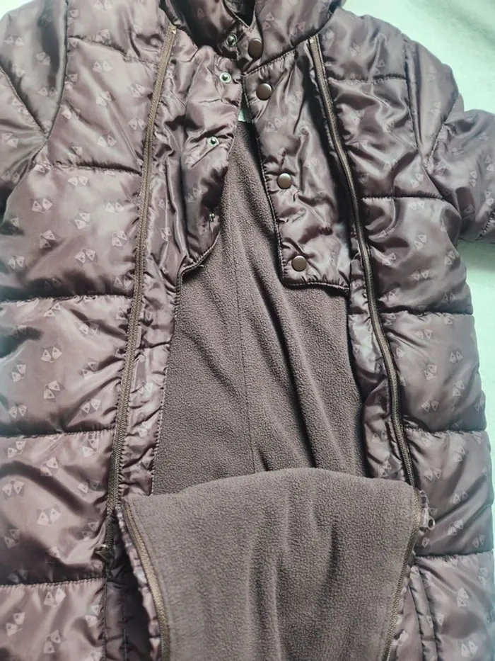 Mignonne combipilote / manteau matière doudoune doublée polaire marron avec renard Dpam bébé 6 mois - photo numéro 3