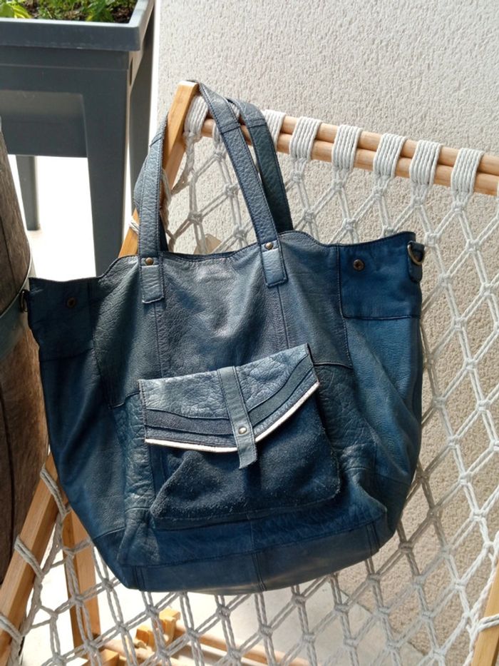 Sac cabas cuir bleu Pièces - photo numéro 12