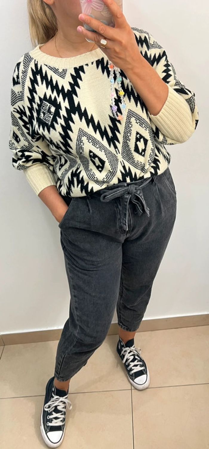 Pull Crème Et Noir Taille 42 - photo numéro 5