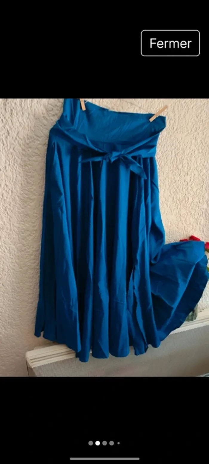 Jupe longue taille haute T S bleu ample - photo numéro 8