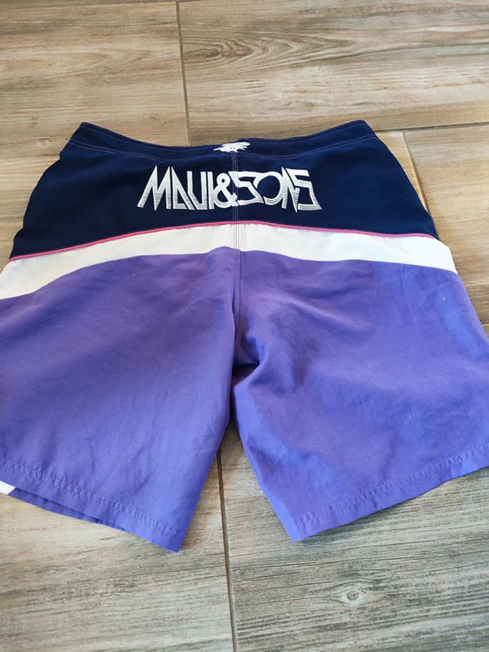 Short de bain violet bleu marine blanc Maui & Sons Taille M - photo numéro 4