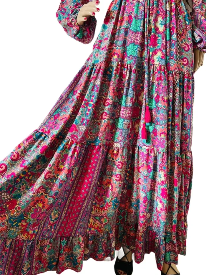 🩵🌸Magnifique robe longue bohème soie neuve avec étiquette Made in India fairycore Silk maxi dress🌸🩵 - photo numéro 12