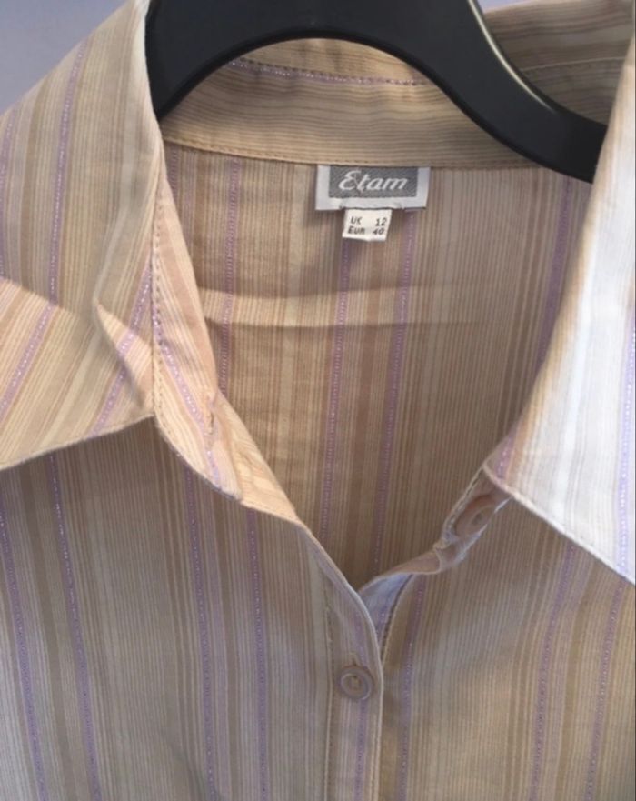 Chemise à rayure beige et parme t.40 Etam - photo numéro 2