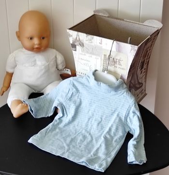 T-shirt col roulé bébé garçon 9 mois – rayé bleu et gris