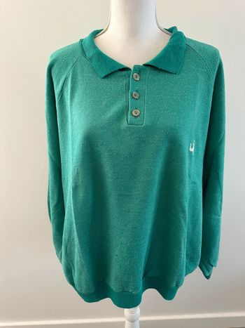 Polo oversize à manches longues moucheté vert et blanc Vintage T46/48 3XL/4XL