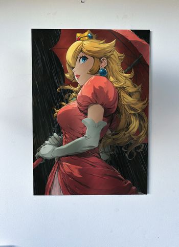 Poster métallique 30cm x 42cm Princesse Peach Mario + aimant mural fourni.