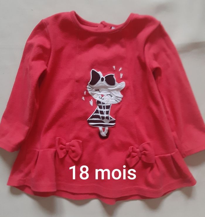 tunique rouge manches longues mi-saison fille - chat - 18 mois