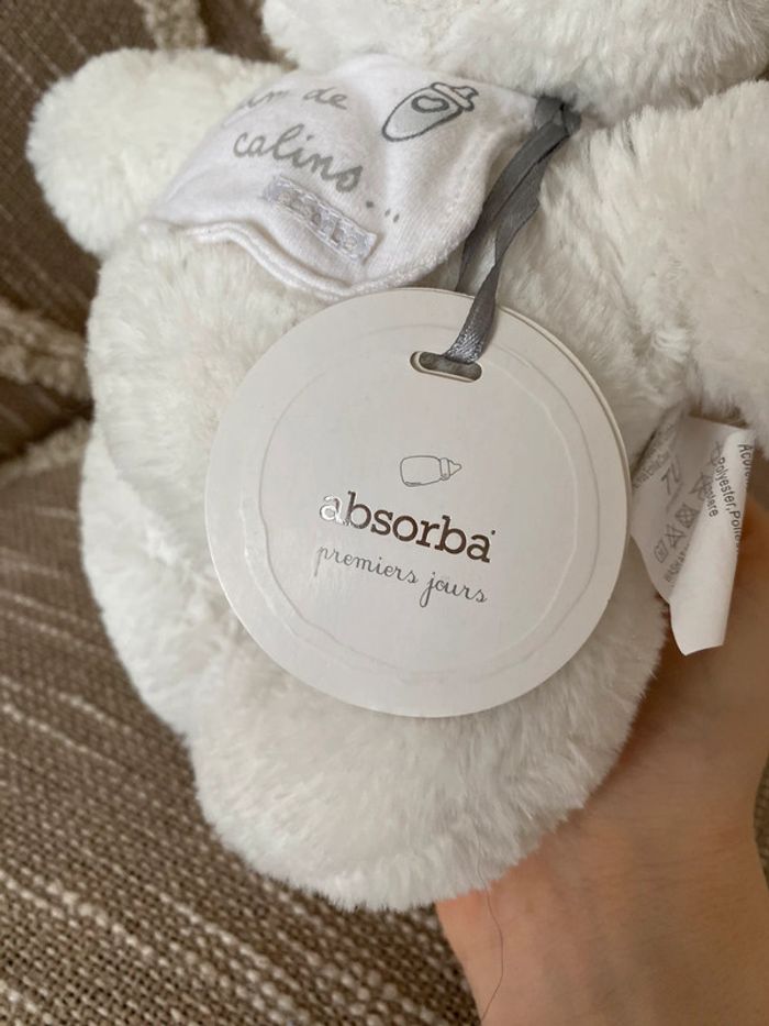 Peluche doudou 25cm Absorba ours blanc faim de calins neuf étiqueté - photo numéro 4