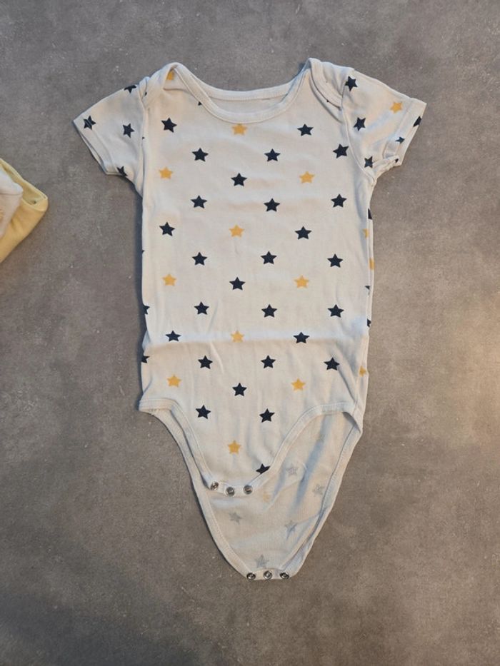 Lot 6 bodies bébé garçon manches courtes été blanc jaune motifs T36mois TBE orchestra - photo numéro 4
