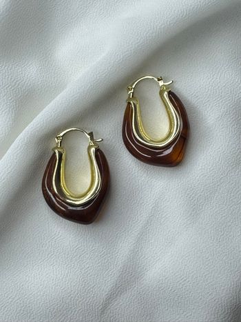 Boucles d'oreilles Acier Inoxydable doré & Ambre - Neuves