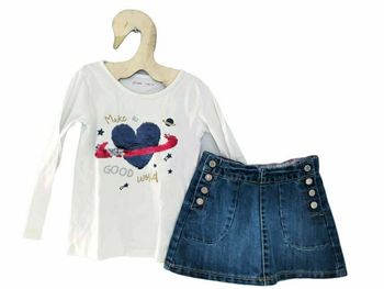 4 ans fille ensemble Teeshirt sequin et jupe en jean