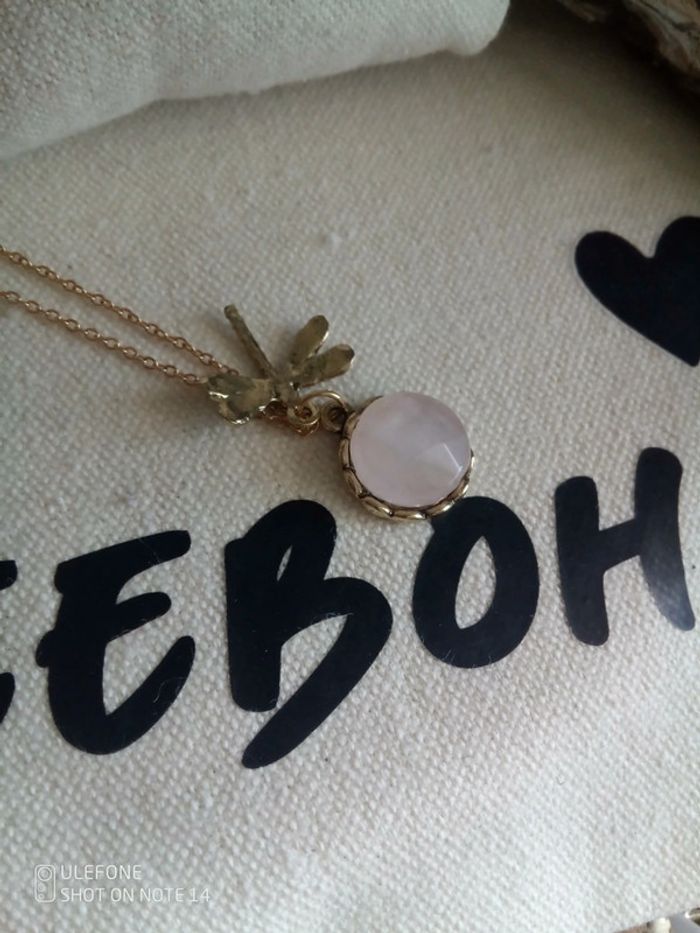 Collier quartz rose libellule - photo numéro 2