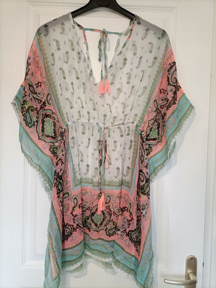 Robe de plage M-L blanc vert rose - photo numéro 2