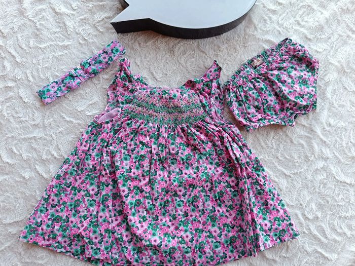 Ensemble 3 pièces (robes+boomer+bandeau) Fille 6 mois Fleurs Dpam 100% coton - photo numéro 2