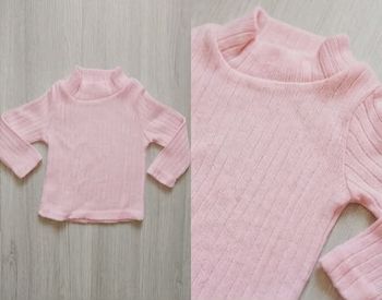 Pull rose col montant maille côtelée - 6mois (68 cm)