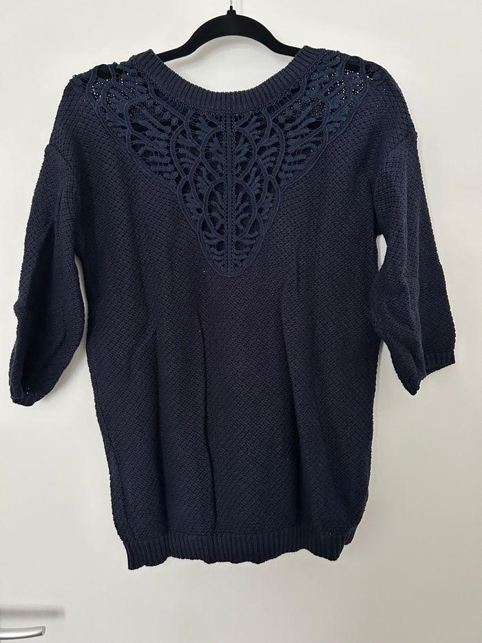 Pull bleu marine en maille manches 3/4 broderie dans le dos NafNaf M - photo numéro 4