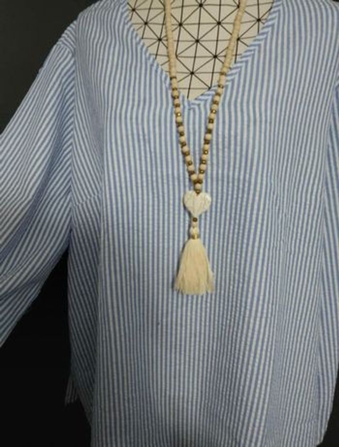 Blouse Rayée Bleu & Blanc Grande Taille 54 – Col V, Manches Longues, Élégante et Polyvalente 🌿 - photo numéro 2
