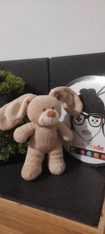 doudou lapin peluche hichet grelot marron beige tex