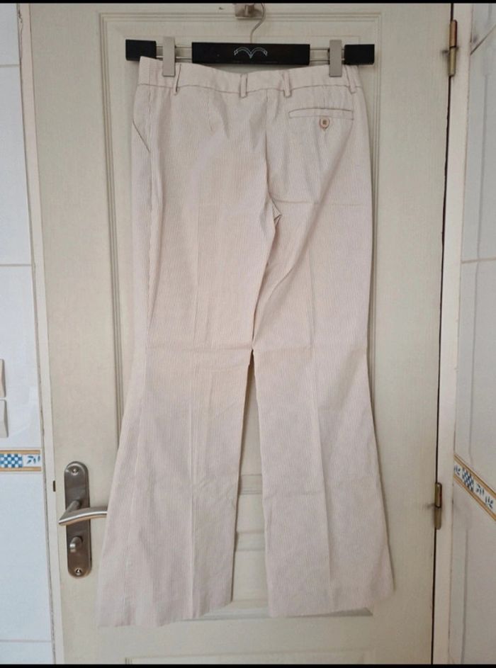 Pantalon à jambe large rayer blanc et beige femme mim taille M/38 - photo numéro 5