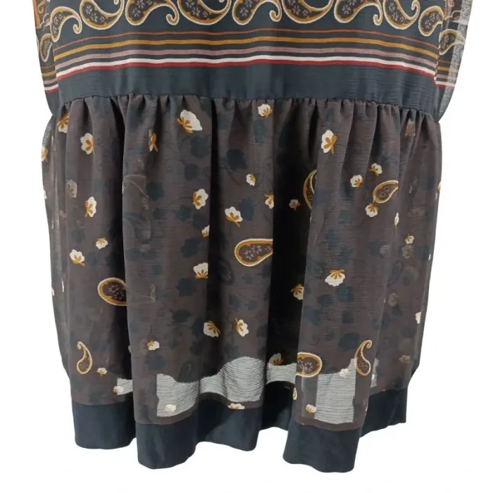 Robe Marron motif cashemire en voile avec doublure col roulé - Robe sans manches Taille M A1117 - photo numéro 4