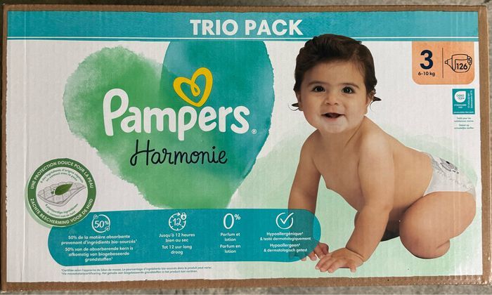 Trio pack couches Pampers Harmonie taille 3 (126 couches)