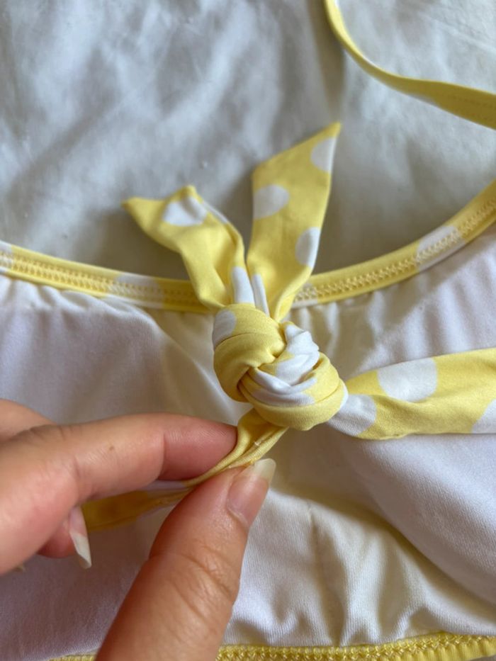 Haut de maillot de bain jaune à pois blanc volant taille M/38 Penti neuf - photo numéro 6