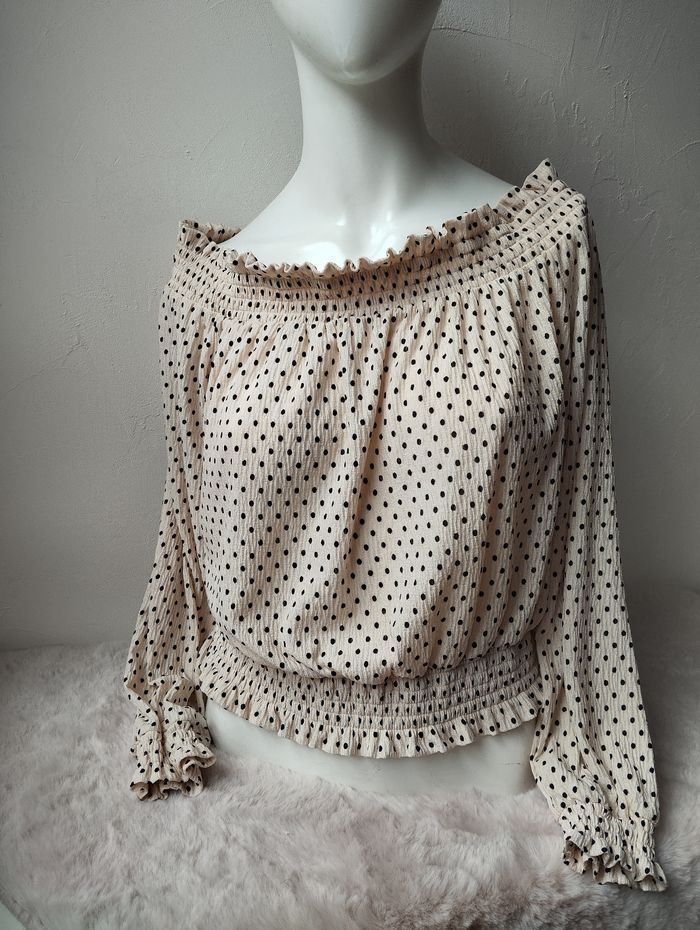 Haut épaules dénudées beige a pois noir Pimkie L
