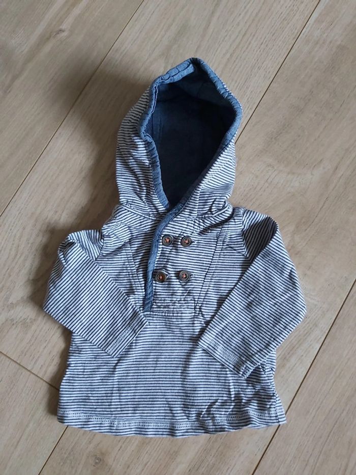 Pull capuche rayé garçon TAO 6 mois comme neuf (78)