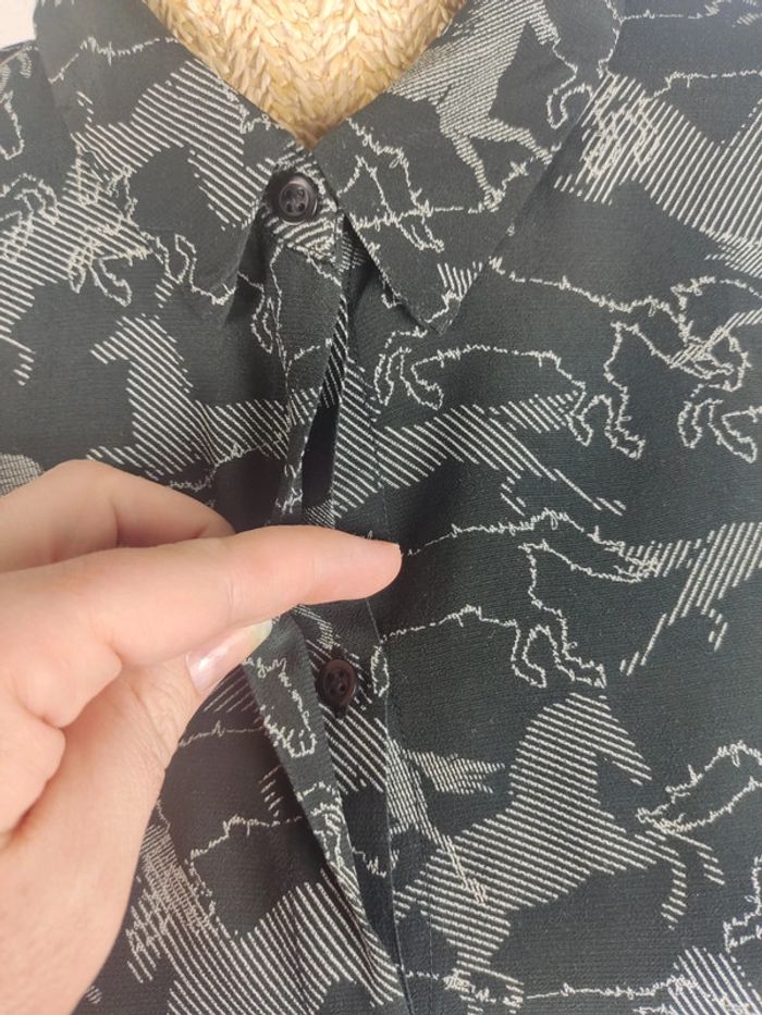 Chemise manches longues boutonnée motifs chevaux noirs et blancs taille 42 Esprit - photo numéro 5