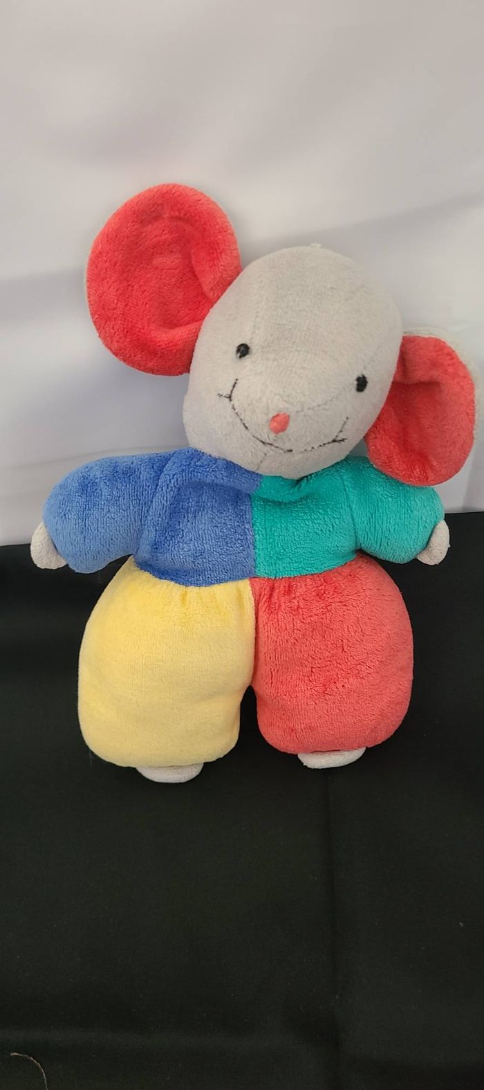 doudou souris vintage oreilles rouge , jaune rouge vert bleu