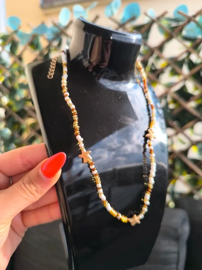 Collier ras du cou , perles étoile de mer , neuf , idée cadeau - photo numéro 2