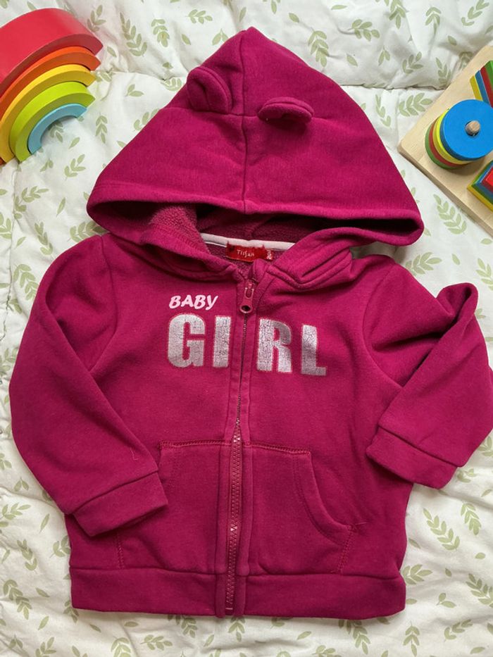 gilet zippé à capuche rose foncé 24 mois tissaia - photo numéro 3