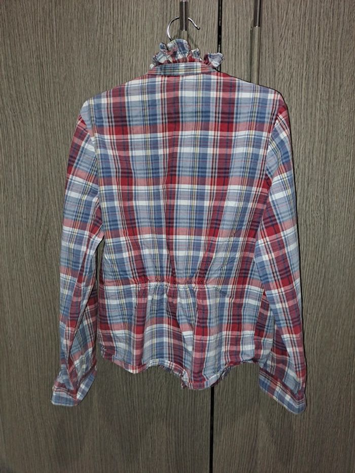 Chemise à carreaux style écossais rouge volants original marines 9/10 ans - photo numéro 4