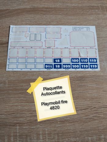 Plaquette autocollant stickers playmobil 4820