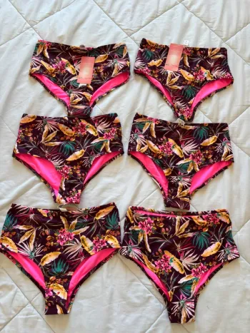 Lot 6 bas de maillot de bain bikini violet rose motif feuillage fleurie Penti taille XS/34 neuf