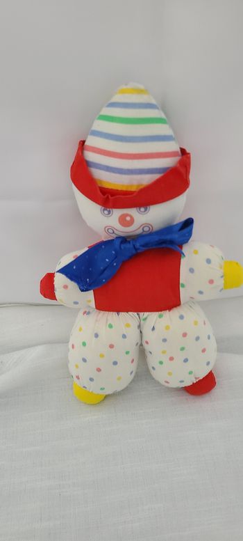 Doudou Peluche Vintage Clown Corolle Blanc Jaune Rouge Bleu Pois