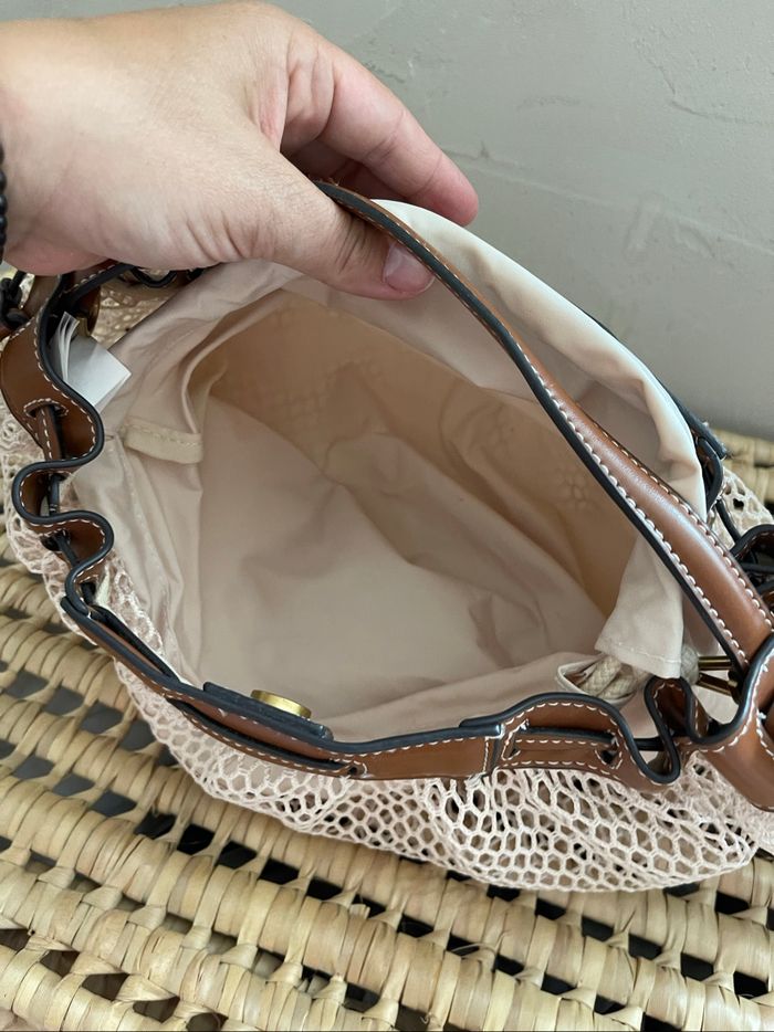 Sac à main en filet crème et cuir marron - Zara - photo numéro 5