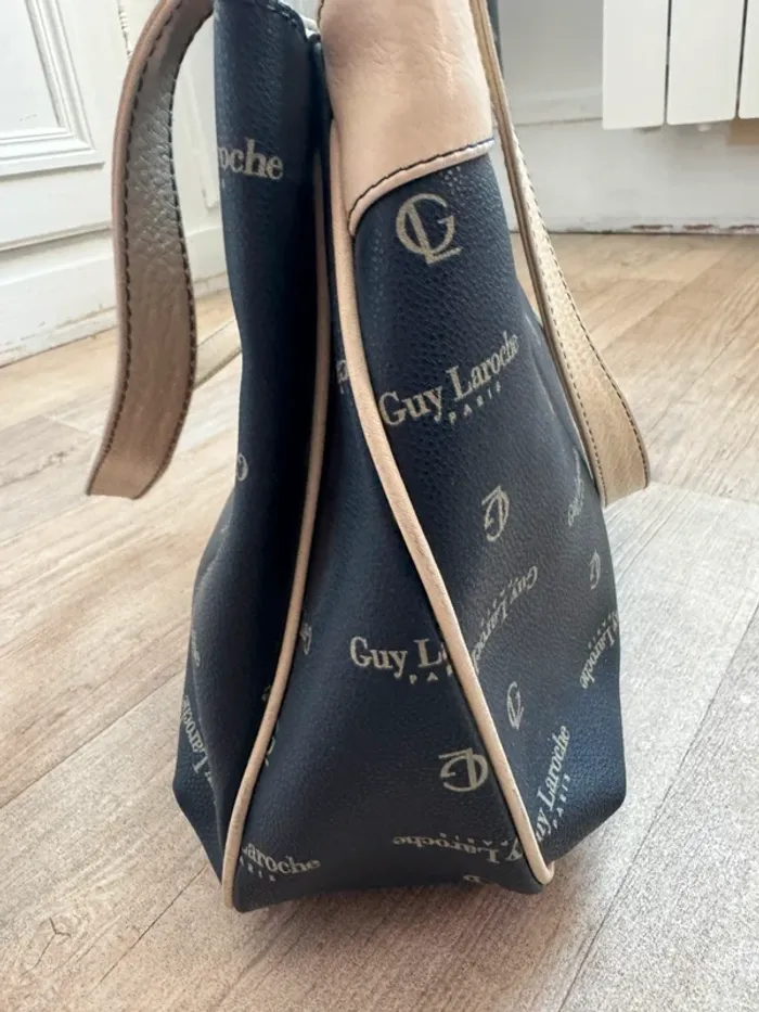 Sac à main vintage Guy Laroche noir et beige, logo monogramme, en très bon état - photo numéro 4
