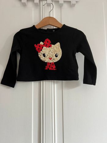 T-shirt manches longues noir à sequins 12 mois