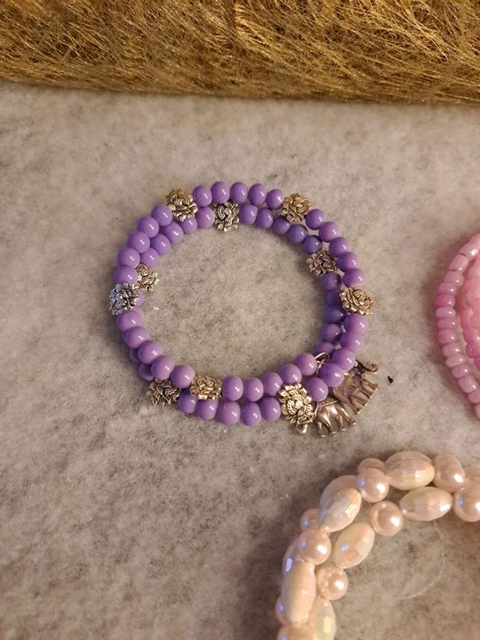 Lot de bracelets double rang blanc violet et rose - photo numéro 6