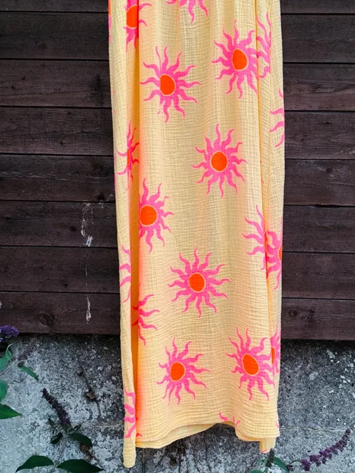 Robe longue été jaune et rose gaz de coton avec soleil TU 36 à 42 - photo numéro 8