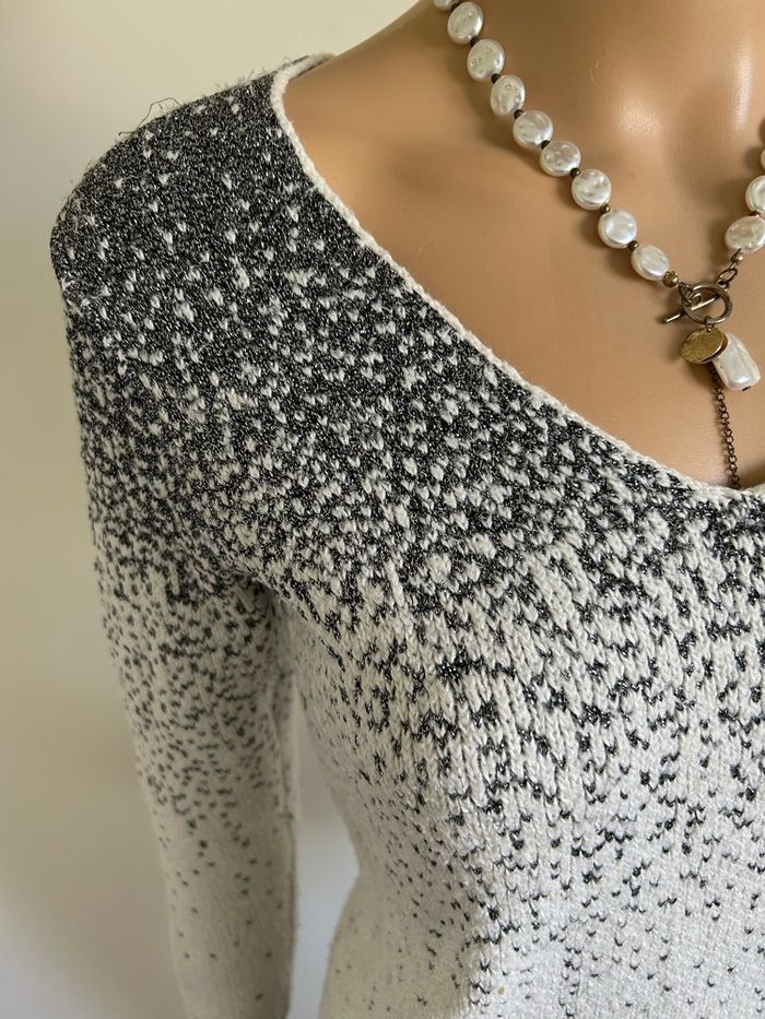 Pull blanc écru et argenté pailleté Morgan taille XS TBE - photo numéro 4