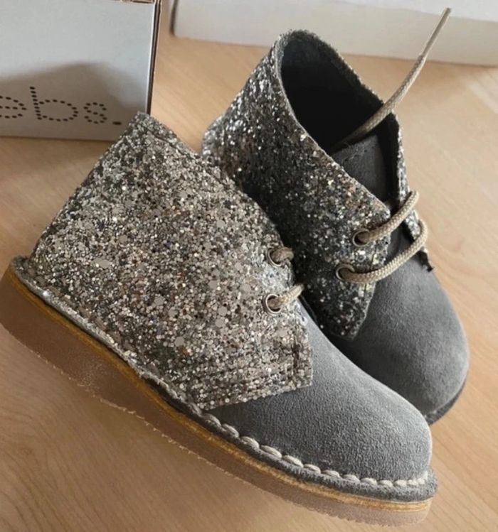 Bottines bottillons en cuir Nubuck chaussures Little Celebs 21 avec brillants neuves - photo numéro 3
