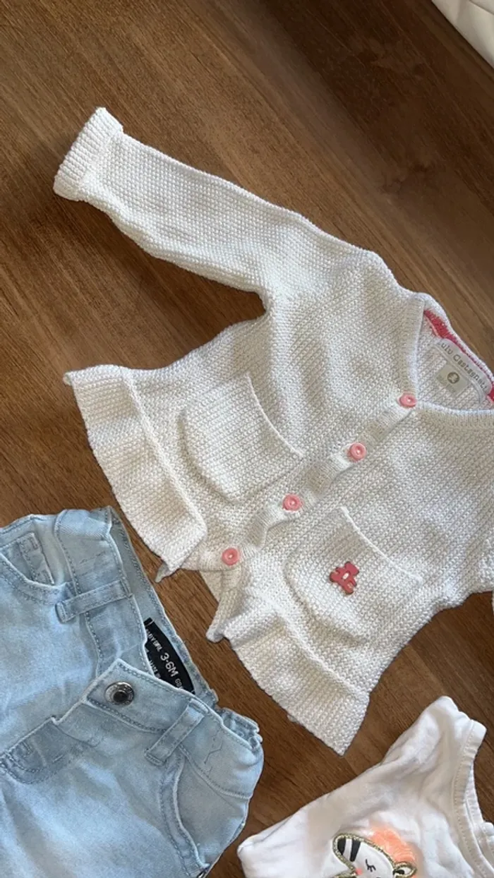 short primark/tee-shirt kiabi/gilet lulu castagnette 3 mois/pull gemo 6 mois offert (etat moyen) - photo numéro 4