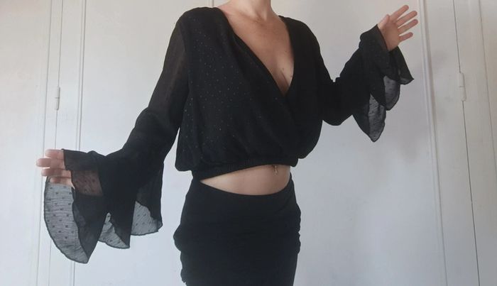 💎haut crop top sexy bohème noir Point scintillant taille unique xs s m femme - photo numéro 2