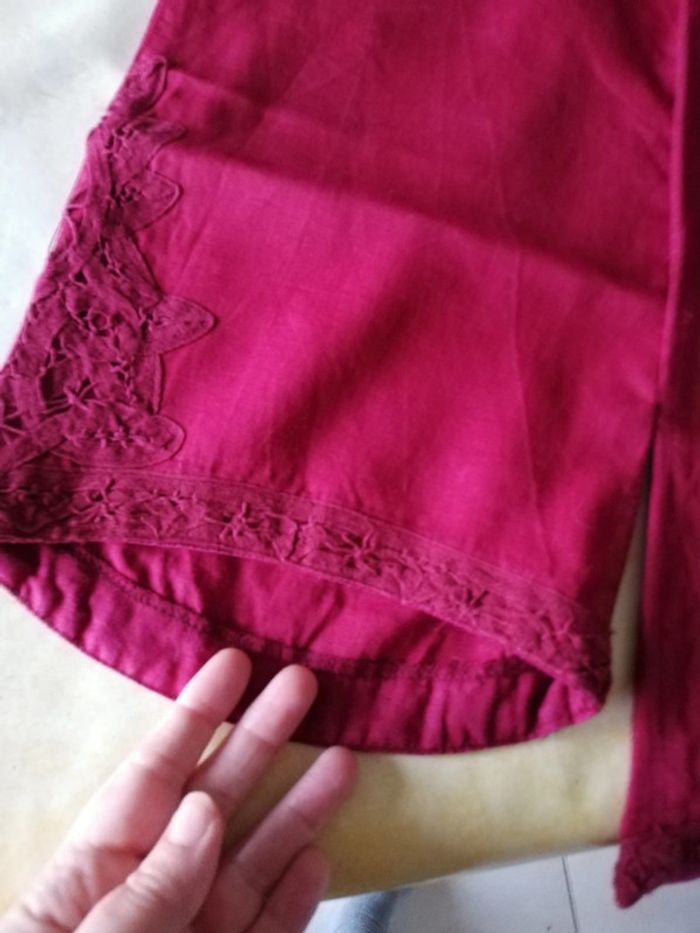 Pantacourt 7/8 en lin Promod rose foncé t. 42 - photo numéro 10