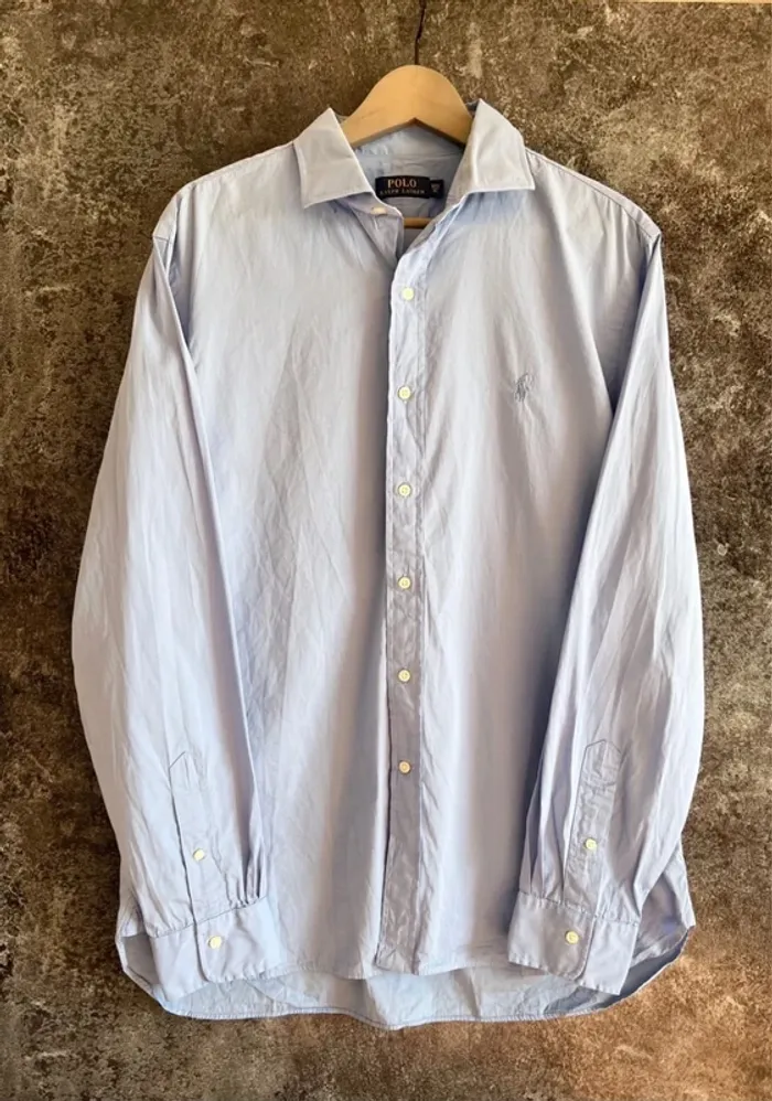 Chemise bleue homme manches longues Ralph Lauren taille XL camisa hombre camicia uomo Herrenhemd